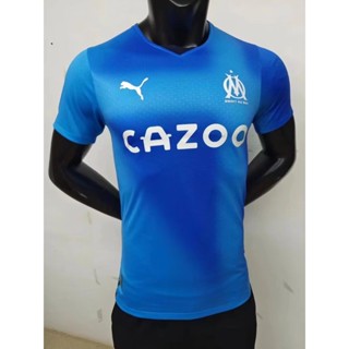 เสื้อกีฬาแขนสั้น ลายทีมฟุตบอล Marseille two-off สีฟ้า ไซซ์ S-XXL 22-23