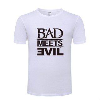 เสื้อยืดวินเทจ - เสื้อยืดผู้ชายปี 2022 Eminem Bad Meets Evil Rock Rap s เสื้อยืดแขนสั้น O คอผ้าฝ้า