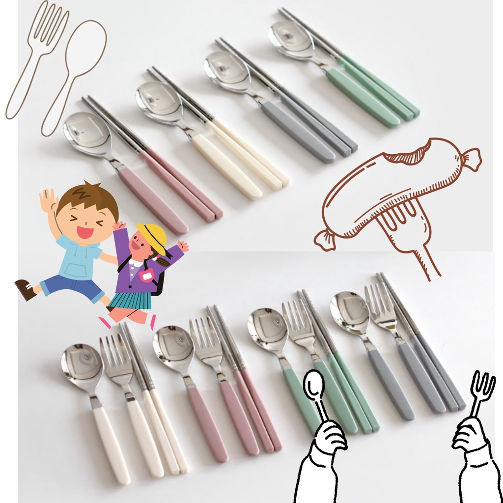 [Kamome]KIDS ชุดช้อนตะเกียบ ตะเกียบมาการอง 4 สี 2 ชนิด / ส่งจากเกาหลี