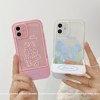 เคสโทรศัพท์มือถือ ลายการ์ตูนหมี ดอกทิวลิป สีฟ้า พับได้ สําหรับ iPhone 14 13 12 11 Pro Max SE2020 X XR XS Max 8 7 6 Plus