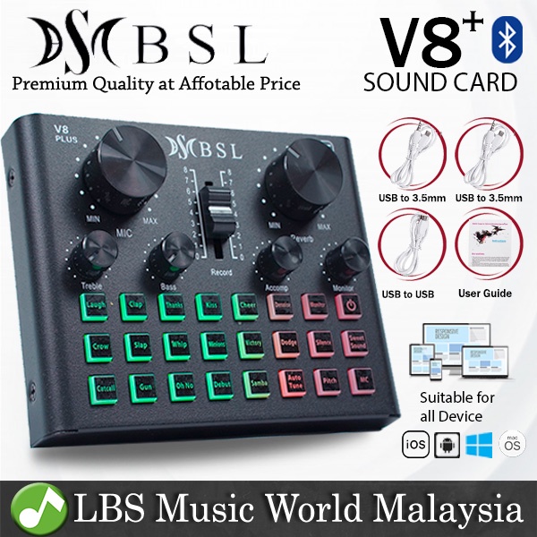 BSL V8 Plus บลูทูธ USB การ์ดเสียงอินเทอร์เฟซการบันทึก Broadcast Live สําหรับโทรศัพท์และพีซี (V8BT V 