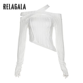 Relagala เสื้อยืด แขนยาว สีพื้น ทรงสลิม เซ็กซี่ แฟชั่นสําหรับผู้หญิง