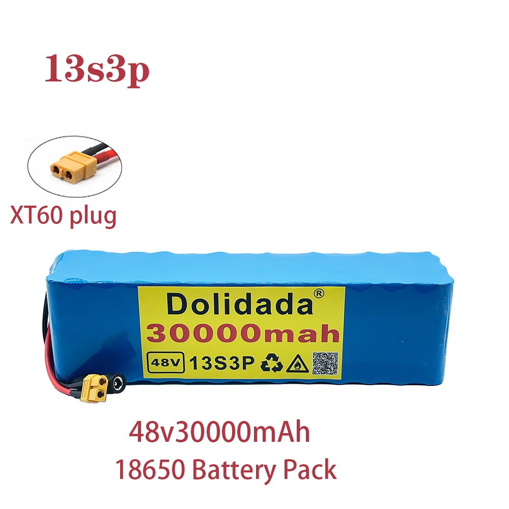 48V 30Ah 1000w 13S3P XT60 48V Lithium Ion Battery Pack 30000mah for 54.6v E-bike Electric Bicycle Sc