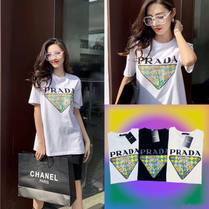 🌟STF_SHOP🌟เสื้อยืด แขนสั้น คอกลม ผ้าคอตตอน100% ลายดอกไม้ งานunisex ใส่ได้ทั้งหญิง-ชาย