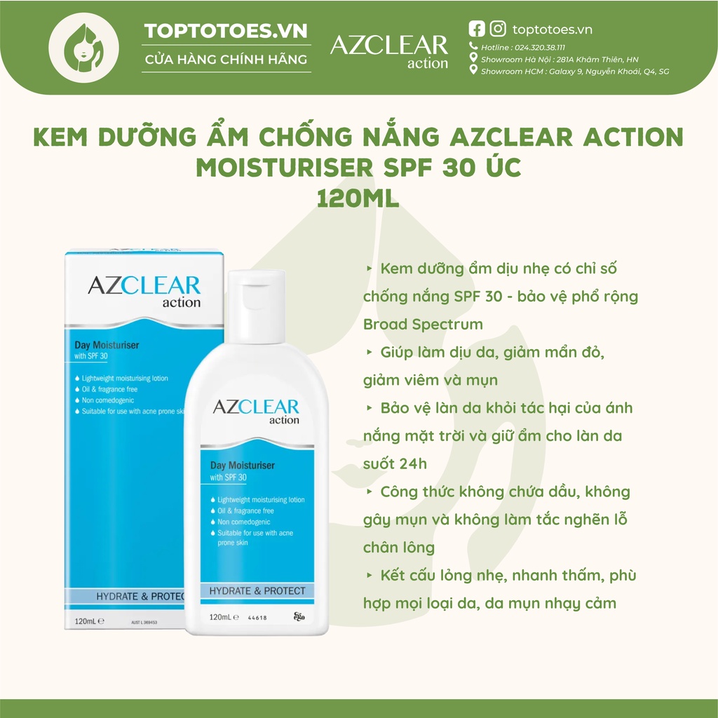 Azclear Action Moisturizer SPF 30 Australia Sunscreen Moisturizer Moisturizes, Soothes, ลดการอักเสบ ปกป ้ องแสงแดด