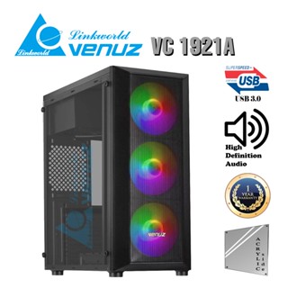 VENUZ Acrylic Side ATX Computer Case VC 1921A with Rainbow RGB Fan x 3 – Black