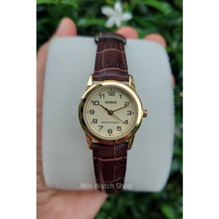 Casio Standard รุ่น LTP-V001GL-9B  นาฬิกาข้อมือผู้หญิง สายสีน้ำตาล หน้าปัดสีทอง - แท้ 100% ประกันสินค้า 1 ปีเต็ม