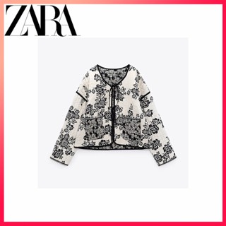 Zara ใหม่ เสื้อแจ็กเก็ต คอวี แขนยาว พิมพ์ลาย ทรงหลวม สองด้าน สําหรับผู้หญิง