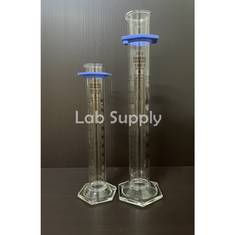 Haberg/Germany กระบอกตวงแก้ว 50 , 100 ML , Measuring Cylinder Hexa Base Class 'A'