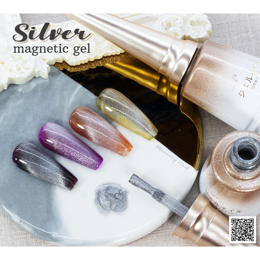 Silver magnetic gel สีเจลแม่เหล็ก สีเจลตาแมว สีเจลลูกแก้ว สีเงิน ใหญ่ 15ML ((รุ่นฝาแหลม))