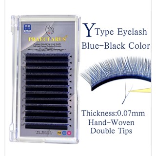 PRAECLARUS YY ขนตาปลอม ขนมิงค์เทียม นิ่ม หนา 0.07 มม. สีฟ้า ดํา คละสี Blue-Black Mixed Color