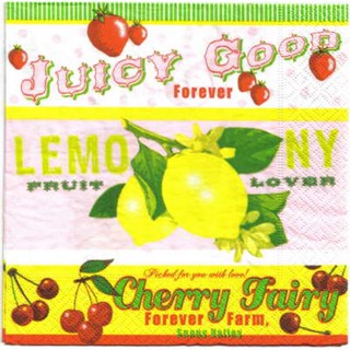 Pladao Napkin ภาพวินเทจ Juicy Good Lemon &amp; Cherry Fairy กระดาษ แนพกิ้น สำหรับงานศิลปะ เดคูพาจ decoupage ขนาด L 33x33