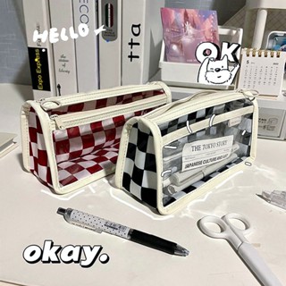 กระเป๋าดินสอ PVC ลายสก๊อต สีโปร่งใส สําหรับนักเรียน