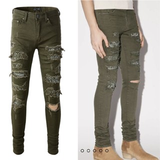 AMIRI Army Green Hole Personality Patch Jeans