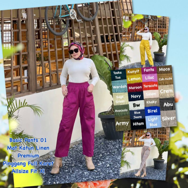 KATUN BASIC PANTS/LA-COGA PANTS ผลิตจากผ้าฝ้ายพรีเมี่ยม LINEN MATERIAL พร้อมยางเต็ม