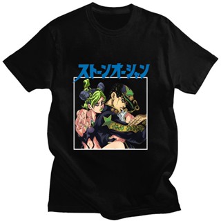 JOJOเสื้อยืดแขนสั้น ผ้าฝ้าย แบบบาง ทรงหลวม พิมพ์ลายการ์ตูนอนิเมะ Jojo Bizarre Adventure Stone Ocean Cujoh Jolyne แฟชั่นฤ