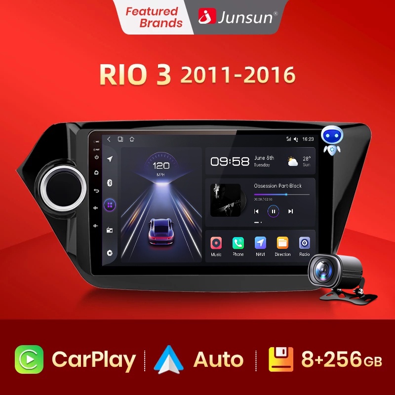 Junsun V1pro AI Voice Car Radio Android Auto Multimedia Player For KIA RIO 3 2011 2012-2016 Carplay 4G RDS 2din GPS auto