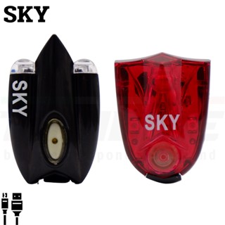 ชุดไฟติดหมวกจักรยาน SKY แบบชาร์จ USB ไฟหน้าท้ายจักรยาน