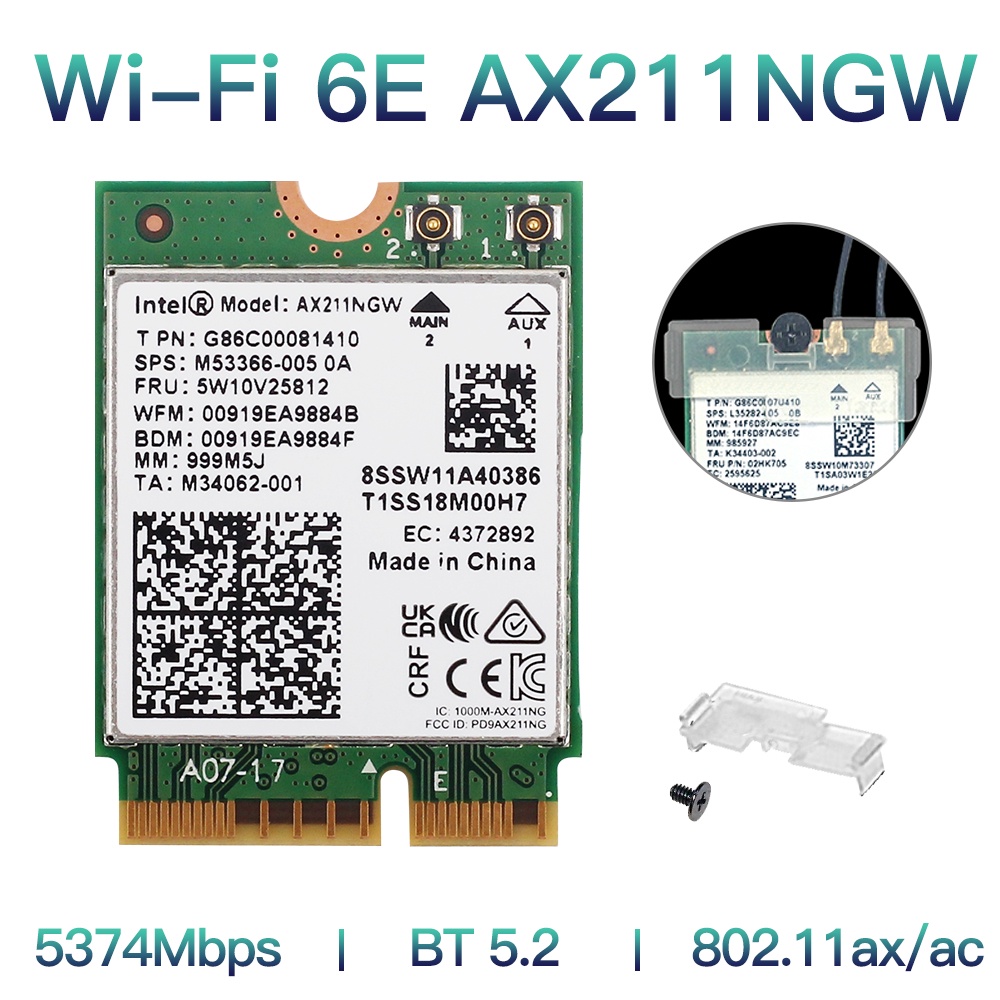 อะแดปเตอร์ไร้สายคอมพิวเตอร์ Wifi 6e Intel Ax211 Cnvio2 M.2 Wi-fi Slot Tri-band With Bluetooth 5.2 Network Wireless Adap #5