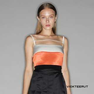 VICKTEERUT Spaghetti Strap Colour Block Blouse เสื้อสายเดี่ยว ตัดต่อสี