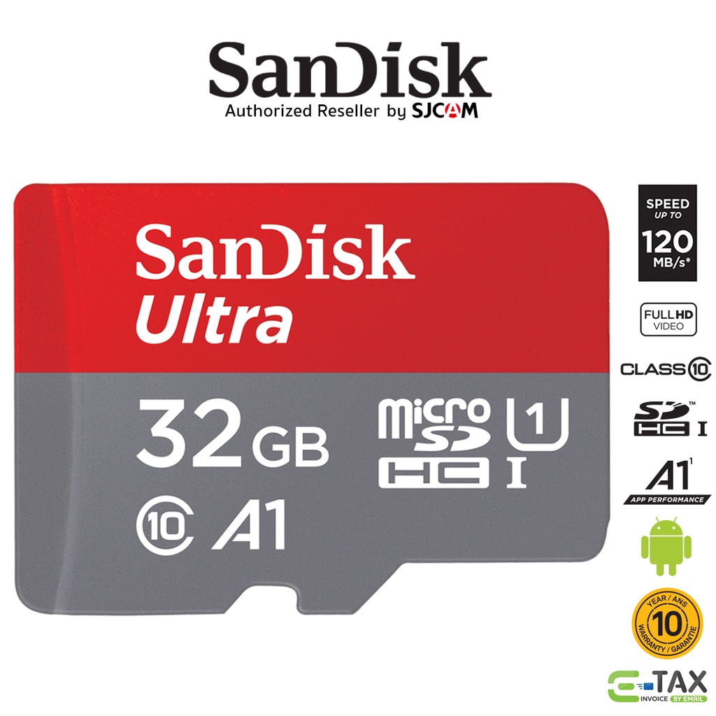 SanDisk Ultra Micro SD Card SDHC 32GB Class10 120MB/s A1 (SDSQUA4-032G-GN6MN) ประกัน Synnex 10 ปี