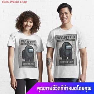 เสื้อยืดคอกลมในหมู่พวกเรา ผู้ใหญ่ Wanted By Crewmate Imposter- Among Us Essential T-Shirt sale เสื้อยืด