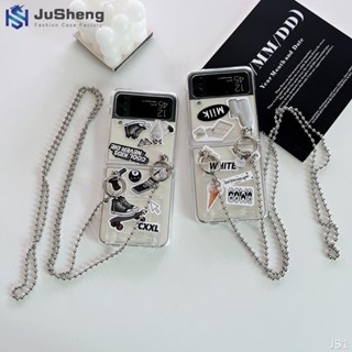 Jusheng เคสโทรศัพท์มือถือแฟชั่น แบบสติกเกอร์ สไตล์ INS พร้อมขาตั้ง สําหรับ Samsung Z Flip4 Z Flip3