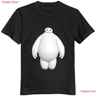 happy base เสื้อยืดผู้ชาย สไตล์เกาหลี Men Big Hero 6 Baymax Custom 100% Cotton Black T-Shirt By Mjensen ดพิมพ์ลายเสื้อยื