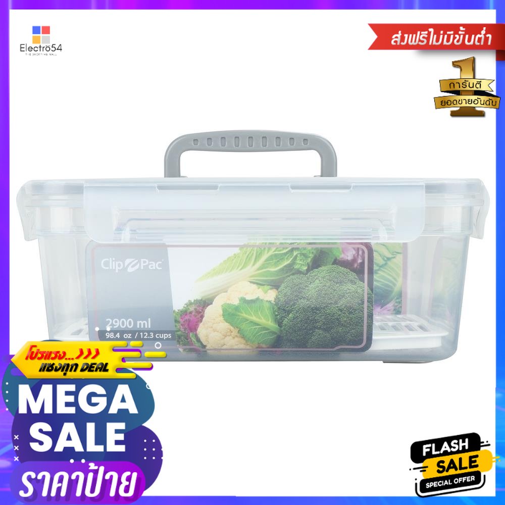 กล่องอาหารหูหิ้ว+ตะแกรง 2.9 ลิตร CLIP PAC TOUCHFOOD CONTAINER CLIP PAC TOUCH 2.9L CLEAR