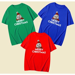 น่ารักคอกลม(พร้อมส่ง)  เสื้อยืด แมว คริสมาสต์ Merry Christmas COTTON 100% มีของพร้อมส่ง ส่งของทุกวันจ้า