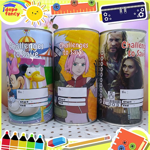 กระปุกออมสินเหรียญดีบุก 3 ขนาด (M 8x8x17 cm) (L 10x10x20 cm) (XL 10x10x23 cm) M002 L003 XL 004 / ธนา