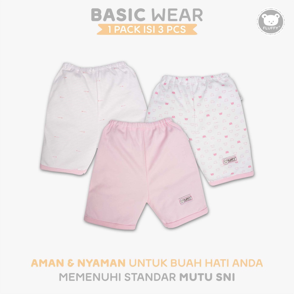FLUFFY 3/4 Pants PINK (แพ็ค 3 ชิ้น) C3XB PNK Size 1/2/3