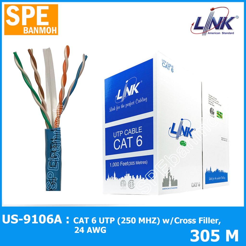 US-9106A-305m Cat6 CAT 6 UTP (250 MHZ) w/Cross Filler, 24 AWG, CM 305 M.*/Pull Bx