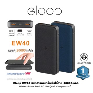 Eloop EW40 แบตสำรอง ชาร์จเร็ว ไร้สาย 20000mAh Wireless Power Bank PD 18W Quick Charge ของแท้ 100%