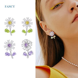 Fancyqube ต่างหูสตั๊ด รูปดอกเบญจมาศ ดอกเดซี่ ประดับเพชรคาร์บอน ขนาดเล็ก เครื่องประดับ