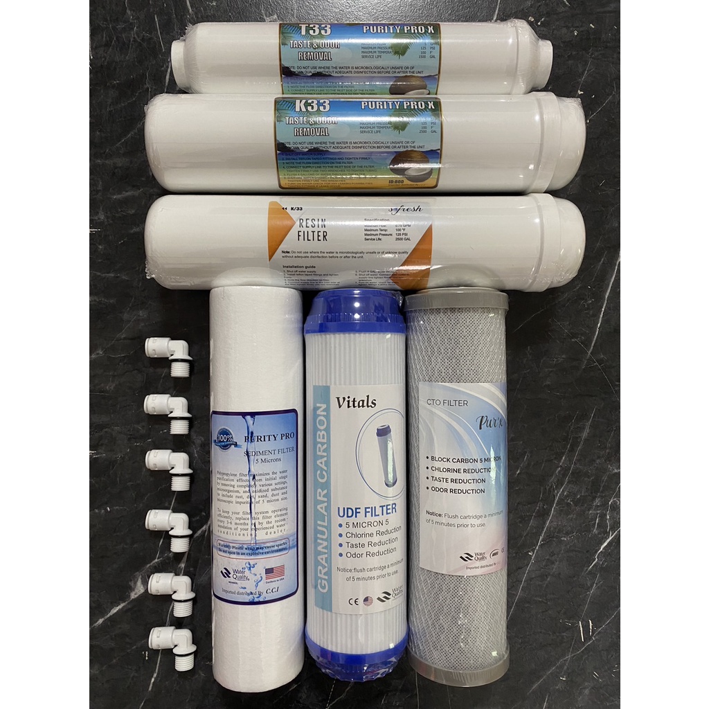 ไส้กรองน้ำ 6 ขั้นตอน (PP,GAC,CTO,Post carbon 10/12",Post resin 12") สำหรับเครื่องกรองน้ำและตู้กดน้ำหยอดเหรียญ