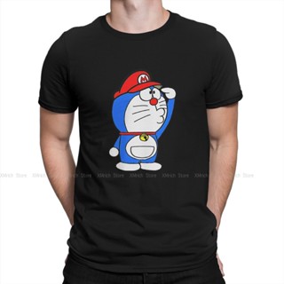 ผู้ชายกับหมวก Doraemon Cat Cartoon Manga Series ผ้าฝ้าย 100% Tops แขนสั้นตลกรอบคอ Tees วันเกิดของขวัญเสื้อยืด