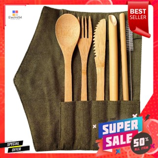 ชุดช้อนส้อมพกพา BAMBOO DEIM สีเขียว 6 ชิ้น/ชุดPORTABLE CUTLERY SET BAMBOO DEIM 6 PCS/SET GREEN