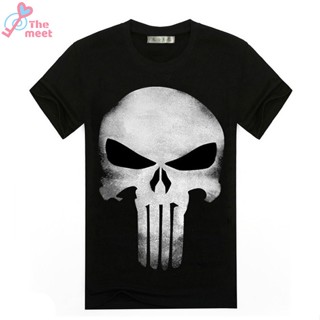 เสื้อยืดสีพื้น - เสื้อยืดสําหรับผู้ชาย▥K ของผู้ชาย Daredevil Punisher เสื้อแฟชั่นกะโหลกศีรษะเย็นพิม