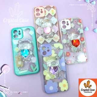 เคสมือถือ 7+ 11 12 12promax TPU ขอบสีกันเลนส์กล้องกากเพชรกริตเตอร์ ฟรี Griptok หมี