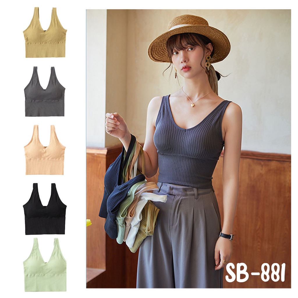 SB-881 ️ ครอปบราแขนกุดสีพื้น