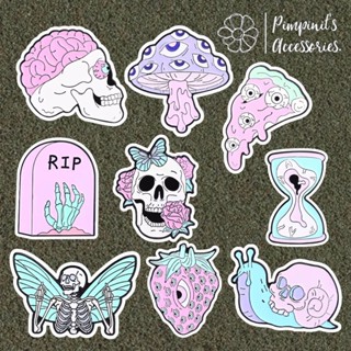 ʕ •ᴥ•ʔ ✿ พร้อมส่ง : เข็มกลัดเซ็ทหัวกระโหลกและฮาโลวีนสีชมพูพาสเทล | Pink Pastel Skull &amp; Halloween Enamel Brooch Pin Set.