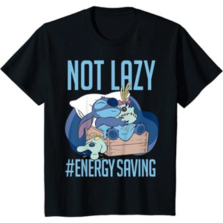 KL Disney Lilo &amp;Stitch Not Lazy เสื้อยืดประหยัดพลังงานสําหรับผู้ชายเสื้อยืดผ้าฝ้ายผู้หญิง 9rV