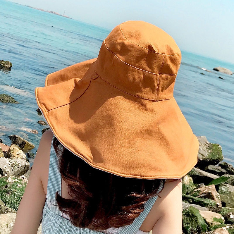 หมวกบักเก็ต bucket hat 2 ข้าง มีเชือกบังแดดใต้คาง ทรงสวย ผ้าหนา ม่านบังแดด ระบายอากาศ เวอร์ชั่นเกาหลี พับได้