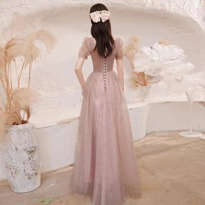 ชุดเดรสราตรี แขนพัฟ ประดับเลื่อม สีชมพู สีไวน์แดง ฟ้า เหมาะกับงานเลี้ยงวันเกิด สไตล์เจ้าหญิง - รูปที่ 6