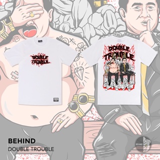 เสื้อคู่รัก เสื้อยืดผู้หญิง BEHIND CLOTHING เสื้อยืดลาย " DOUBLE TROUBLE " เสื้อคู่ เสื้อสาวอวบ Tee