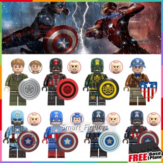 Avengers Minifigures กัปตันอเมริกาเครื่องแบบทหาร Hydra Black Captain America Marvel ของเล่นของขวัญ Mini Figures X0236