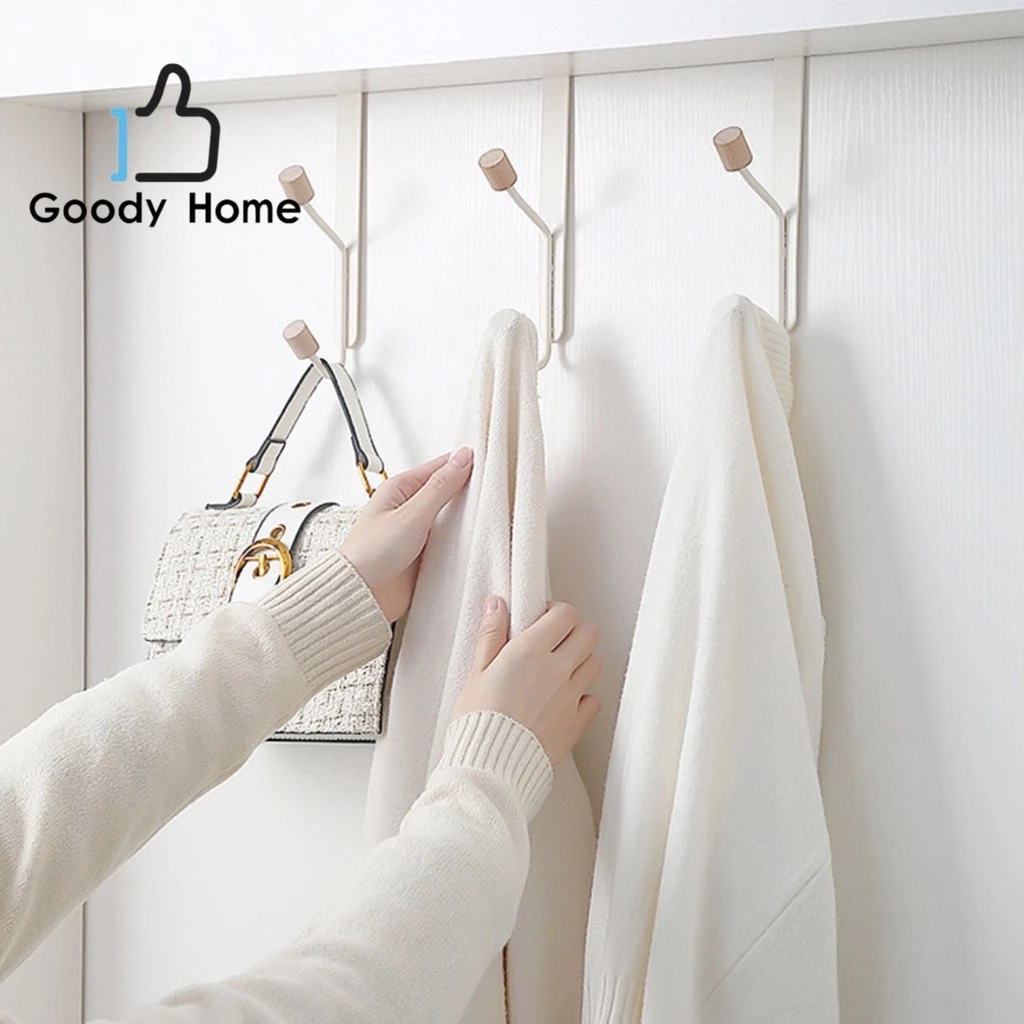 Goody Home ที่แขวนของหลังบานประตู เพื่อแขวนเก็บของใช้ทั่วไป ผลิตจาก เหล็กเคลือบสี หัวจุกที่แขวนเป็น ไม้ (ราคาต่อ 1 อัน)