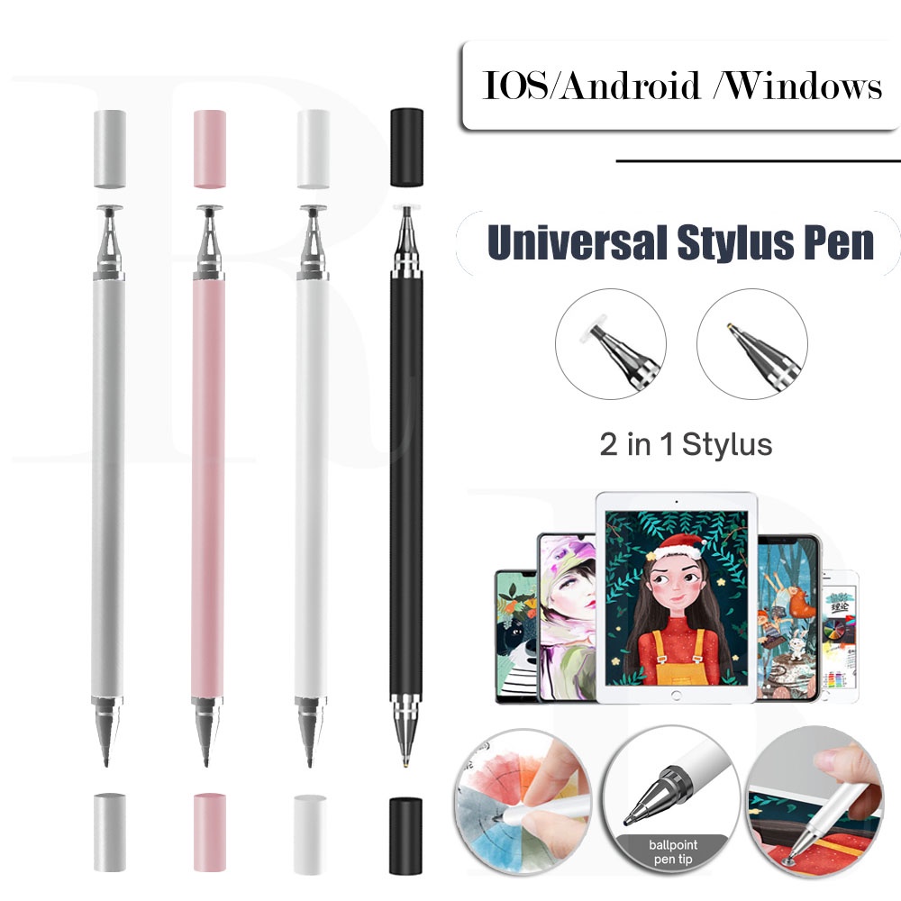 2 in 1 ปากกาสไตลัส สากล สําหรับแท็บเล็ต โทรศัพท์มือถือ Android ios โทรศัพท์ iPad อุปกรณ์เสริม วาดภาพ แท็บเล็ต ปากกาสัมผัสหน้าจอ Capacitive
