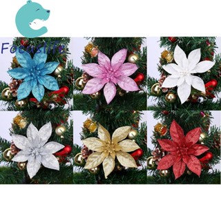 10x คริสต์มาส / 9 ซม. Poinsettia / ดอกไม้กลิตเตอร์ / ต้นไม้แขวน / ปาร์ตี้ตกแต่ง